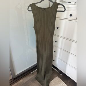 Quince Cotton Cashmere Ribbed Sleeveless Midi Dress - olive